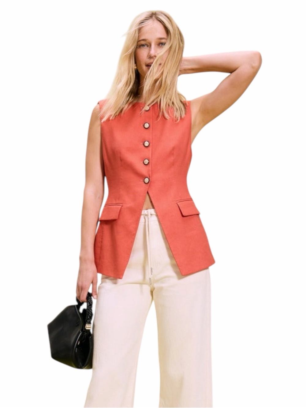 Veronica Beard Lois Vest Persimmon Linen Blend Size 10 NWT